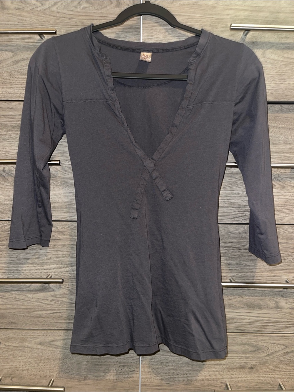 Women's Black V-Neck 3/4 Sleeve Top